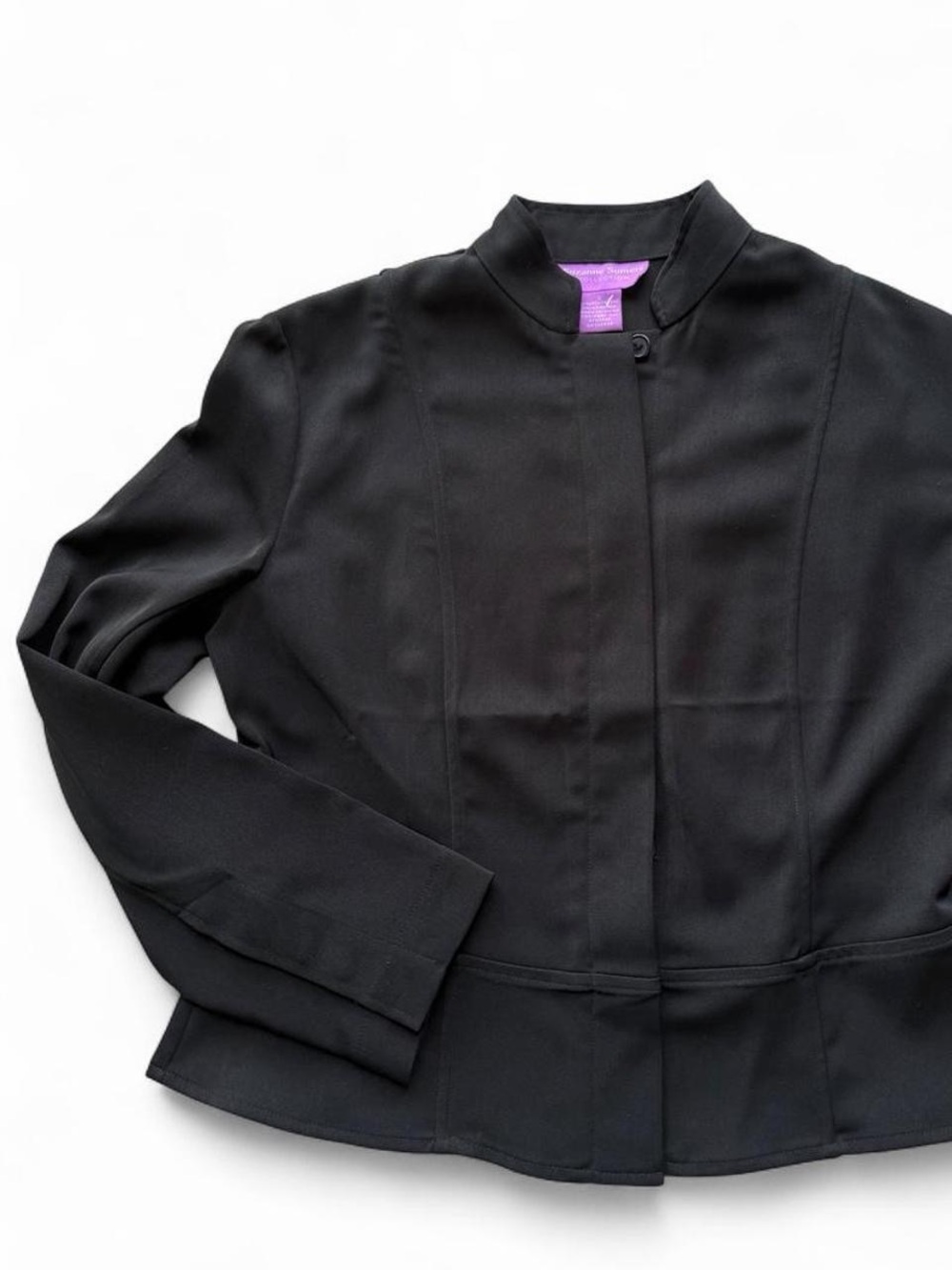 Suzanne Somers Collection Black Fall Lightwt Peplum Jacket Mandarin Collar Y2K S